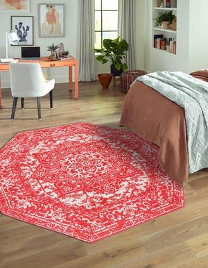 Pink 5' 3 x 5' 3 Richmond Octagon Area Rug Vintage Distressed Look Traditional Design Carpet for Unique Home Interior Design for Sale at Rug Engine