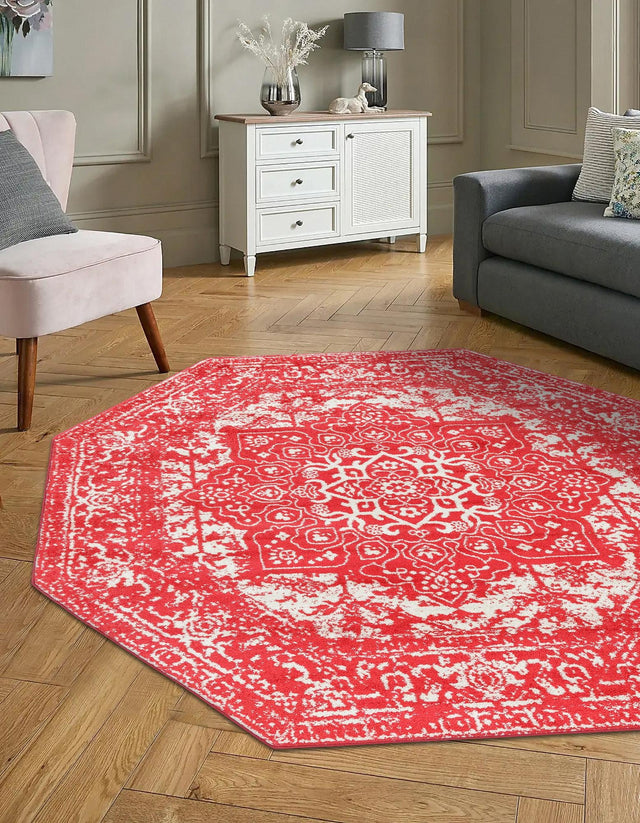 Pink 7' 10 x 7' 10 Richmond Octagon Area Rug Vintage Distressed Look Traditional Design Carpet for Unique Home Interior Design for Sale at Rug Engine