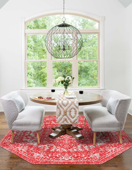 Pink 7' 10 x 7' 10 Richmond Octagon Area Rug Vintage Distressed Look Traditional Design Carpet for Unique Home Interior Design for Sale at Rug Engine