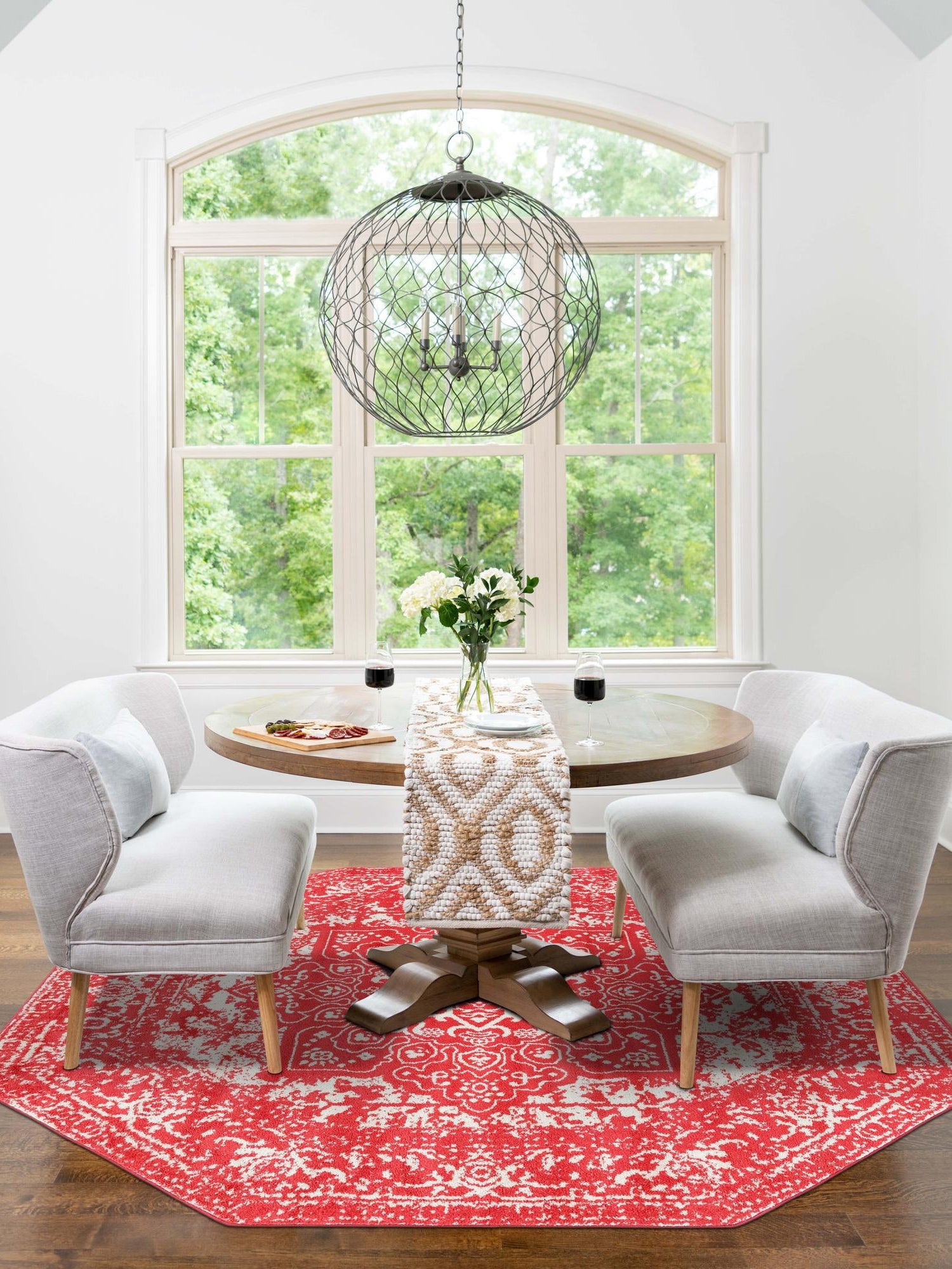 Pink 5' 3 x 5' 3 Richmond Octagon Area Rug Vintage Distressed Look Traditional Design Carpet for Unique Home Interior Design for Sale at Rug Engine