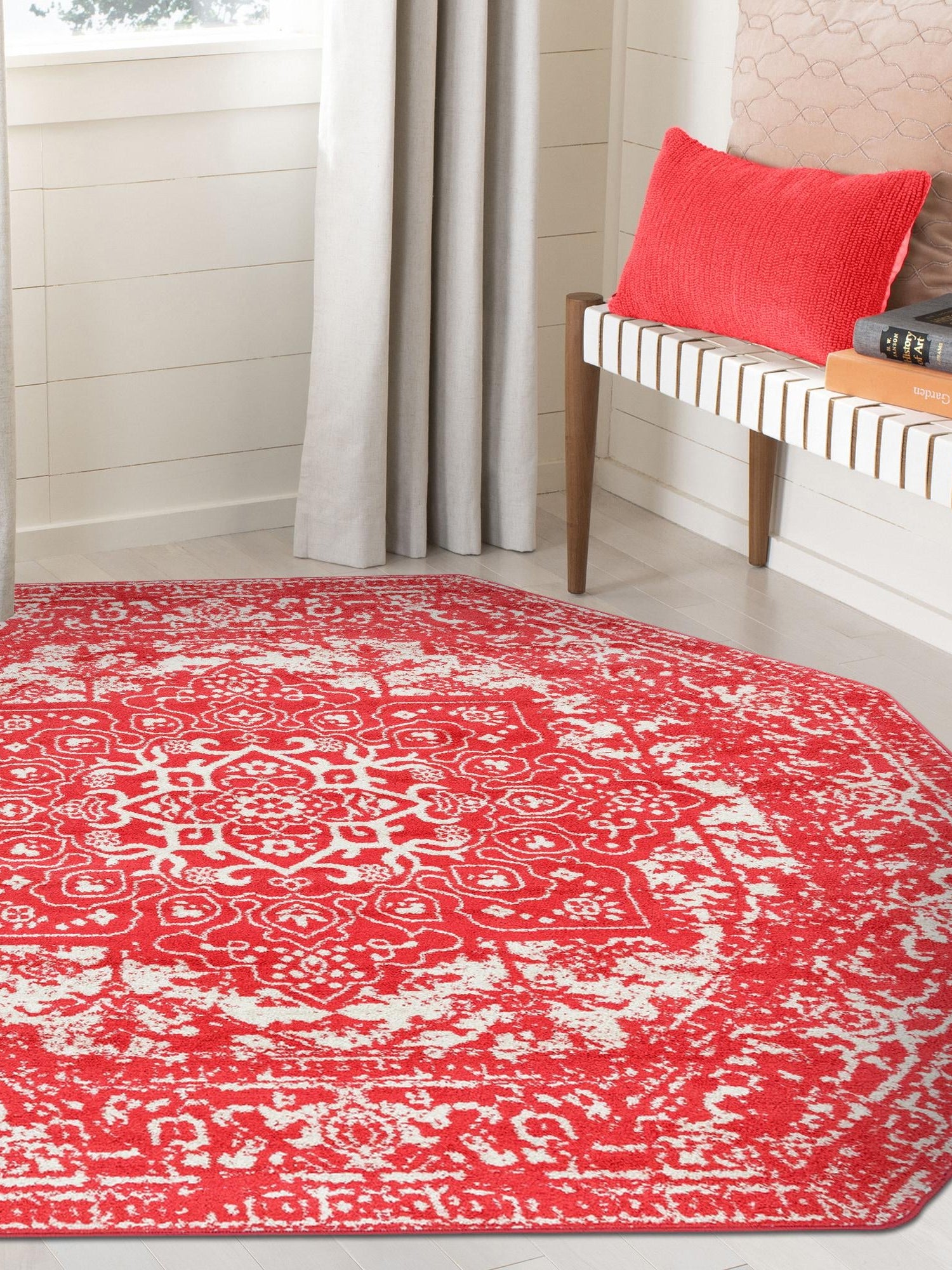 Pink 5' 3 x 5' 3 Richmond Octagon Area Rug Vintage Distressed Look Traditional Design Carpet for Unique Home Interior Design for Sale at Rug Engine