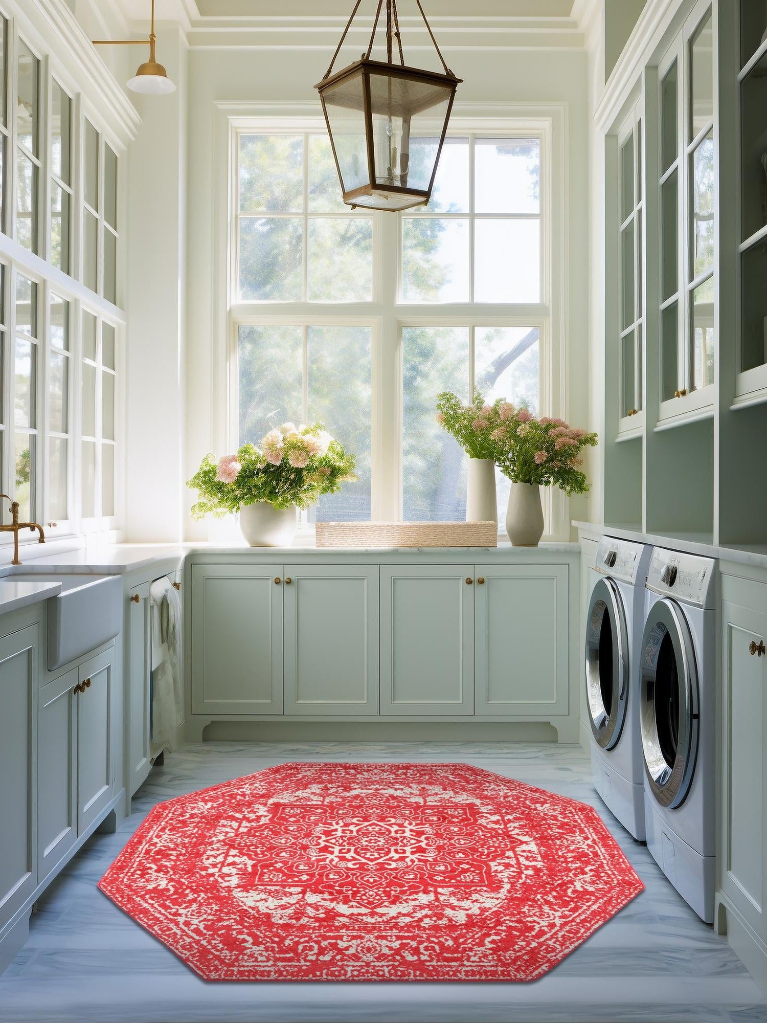 Pink 5' 3 x 5' 3 Richmond Octagon Area Rug Vintage Distressed Look Traditional Design Carpet for Unique Home Interior Design for Sale at Rug Engine