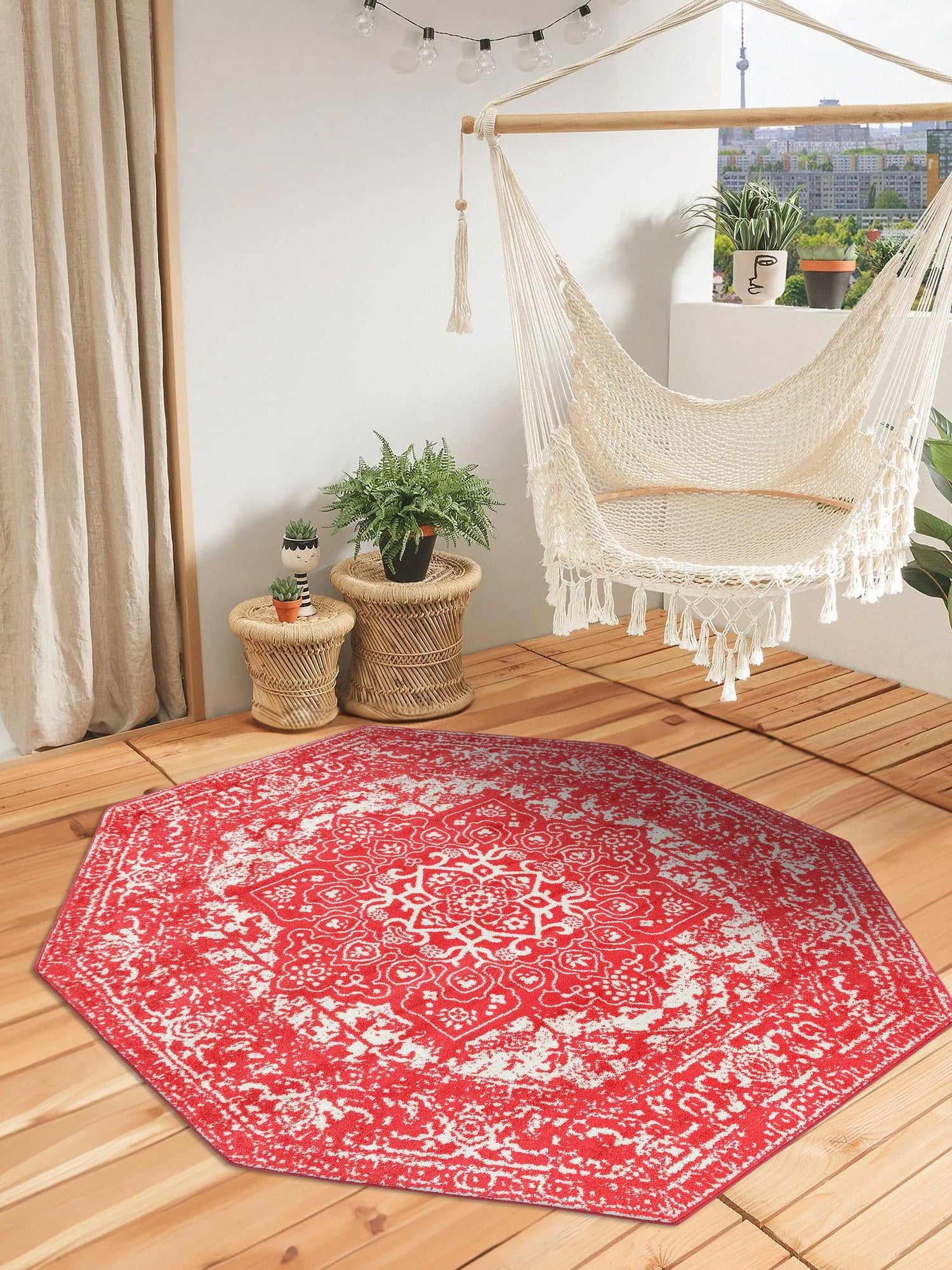 Pink 5' 3 x 5' 3 Richmond Octagon Area Rug Vintage Distressed Look Traditional Design Carpet for Unique Home Interior Design for Sale at Rug Engine