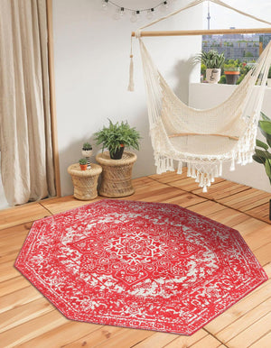 Pink 5' 3 x 5' 3 Richmond Octagon Area Rug Vintage Distressed Look Traditional Design Carpet for Unique Home Interior Design for Sale at Rug Engine