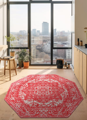 Pink 7' 10 x 7' 10 Richmond Octagon Area Rug Vintage Distressed Look Traditional Design Carpet for Unique Home Interior Design for Sale at Rug Engine