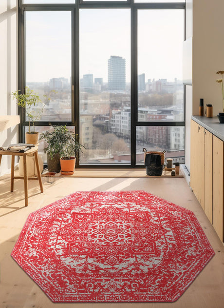 Pink 7' 10 x 7' 10 Richmond Octagon Area Rug Vintage Distressed Look Traditional Design Carpet for Unique Home Interior Design for Sale at Rug Engine