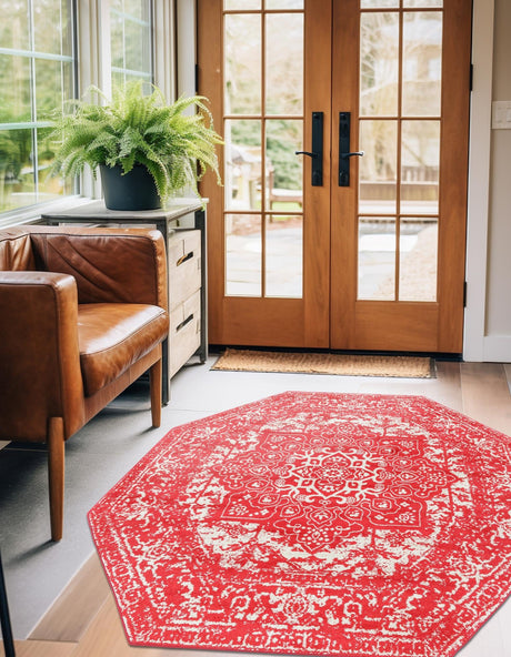 Pink 5' 3 x 5' 3 Richmond Octagon Area Rug Vintage Distressed Look Traditional Design Carpet for Unique Home Interior Design for Sale at Rug Engine