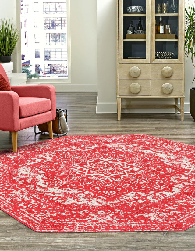 Pink 5' 3 x 5' 3 Richmond Octagon Area Rug Vintage Distressed Look Traditional Design Carpet for Unique Home Interior Design for Sale at Rug Engine