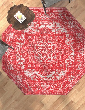Pink 5' 3 x 5' 3 Richmond Octagon Area Rug Vintage Distressed Look Traditional Design Carpet for Unique Home Interior Design for Sale at Rug Engine
