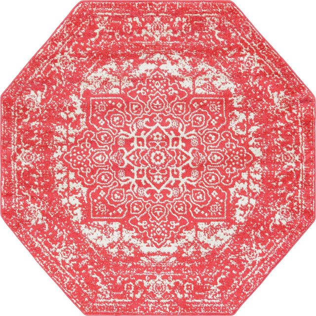 Pink 5' 3 x 5' 3 Richmond Octagon Area Rug Vintage Distressed Look Traditional Design Carpet for Unique Home Interior Design for Sale at Rug Engine