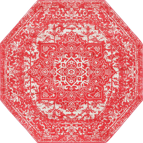 Pink 7' 10 x 7' 10 Richmond Octagon Area Rug Vintage Distressed Look Traditional Design Carpet for Unique Home Interior Design for Sale at Rug Engine