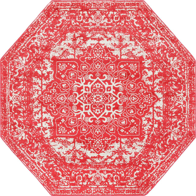 Pink 7' 10 x 7' 10 Richmond Octagon Area Rug Vintage Distressed Look Traditional Design Carpet for Unique Home Interior Design for Sale at Rug Engine