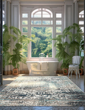 Gray 9' x 12' Richmond Rectangle Area Rug Vintage Distressed Look Traditional Design Carpet for Unique Home Interior Design for Sale at Rug Engine