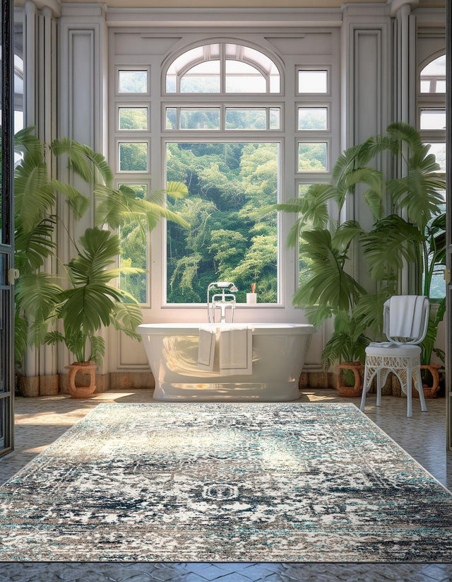 Gray 9' x 12' Richmond Rectangle Area Rug Vintage Distressed Look Traditional Design Carpet for Unique Home Interior Design for Sale at Rug Engine