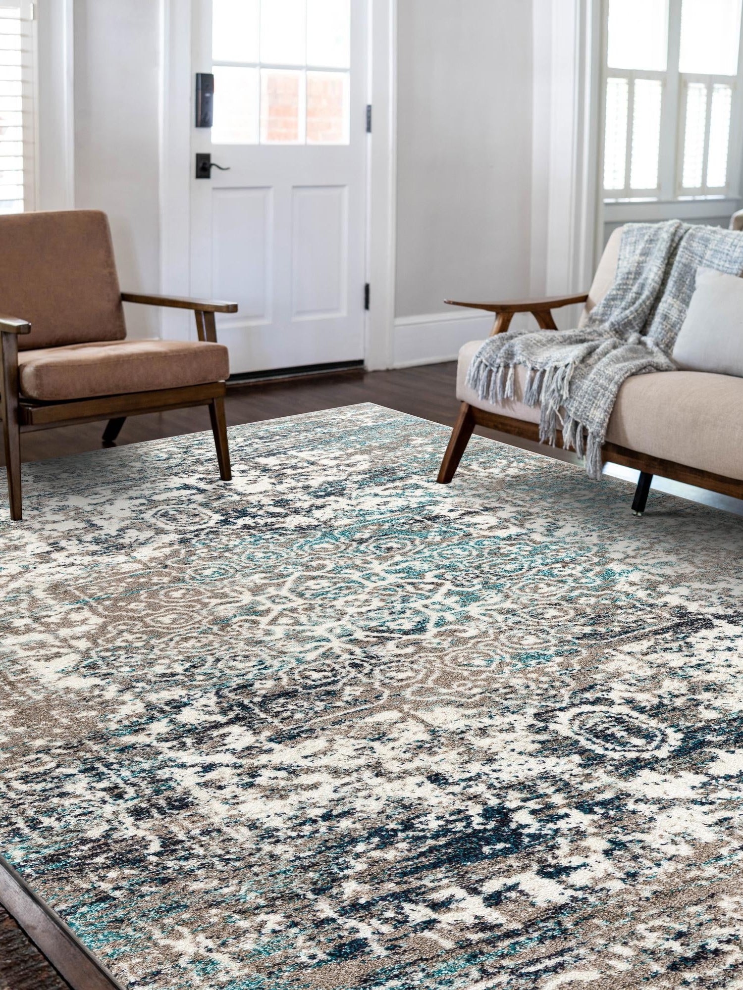 Gray 6' 1 x 9' Richmond Rectangle Area Rug Vintage Distressed Look Traditional Design Carpet for Unique Home Interior Design for Sale at Rug Engine
