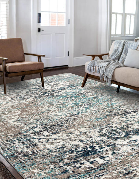 Gray 9' x 12' Richmond Rectangle Area Rug Vintage Distressed Look Traditional Design Carpet for Unique Home Interior Design for Sale at Rug Engine