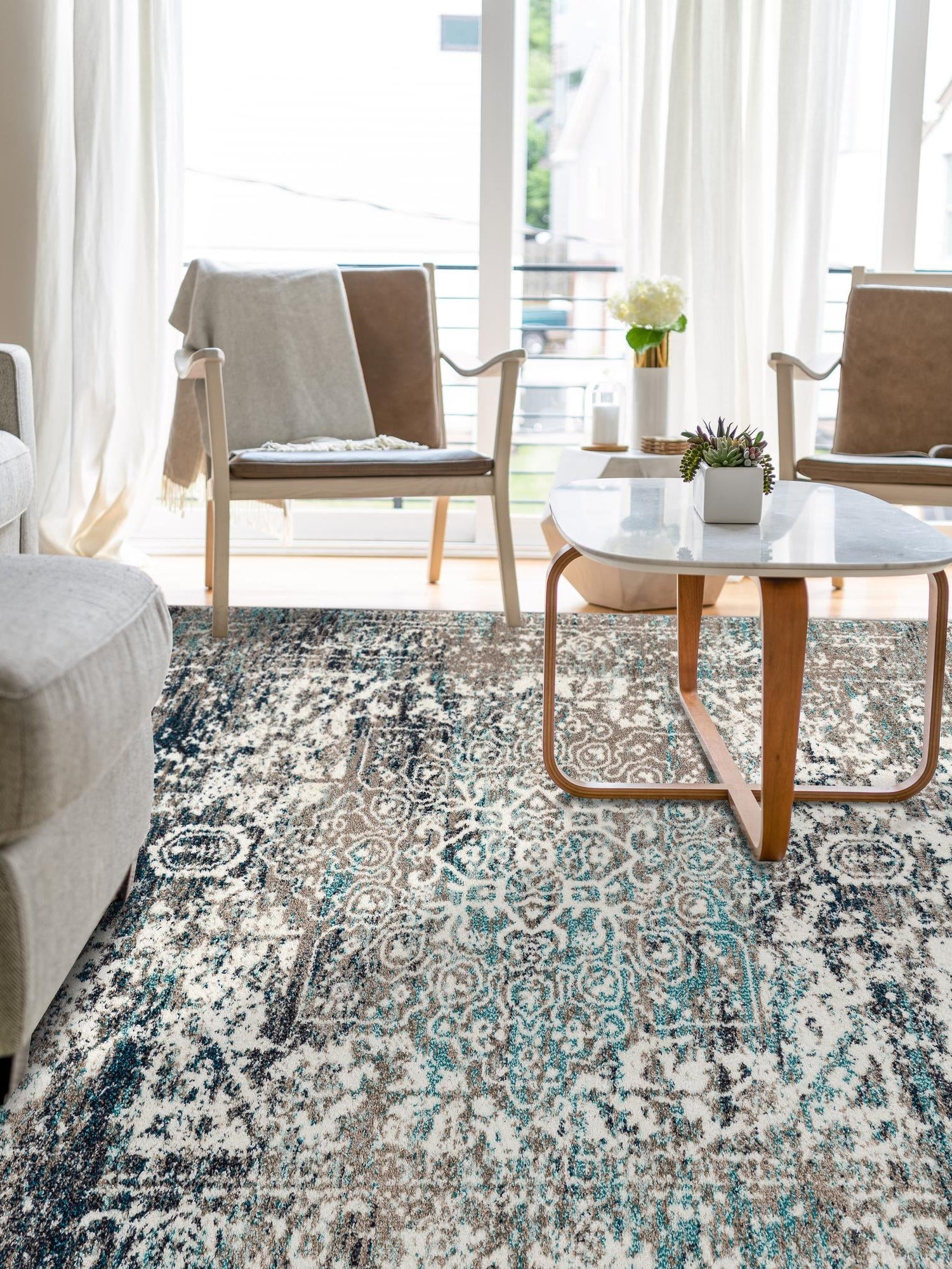 Gray 9' x 12' Richmond Rectangle Area Rug Vintage Distressed Look Traditional Design Carpet for Unique Home Interior Design for Sale at Rug Engine