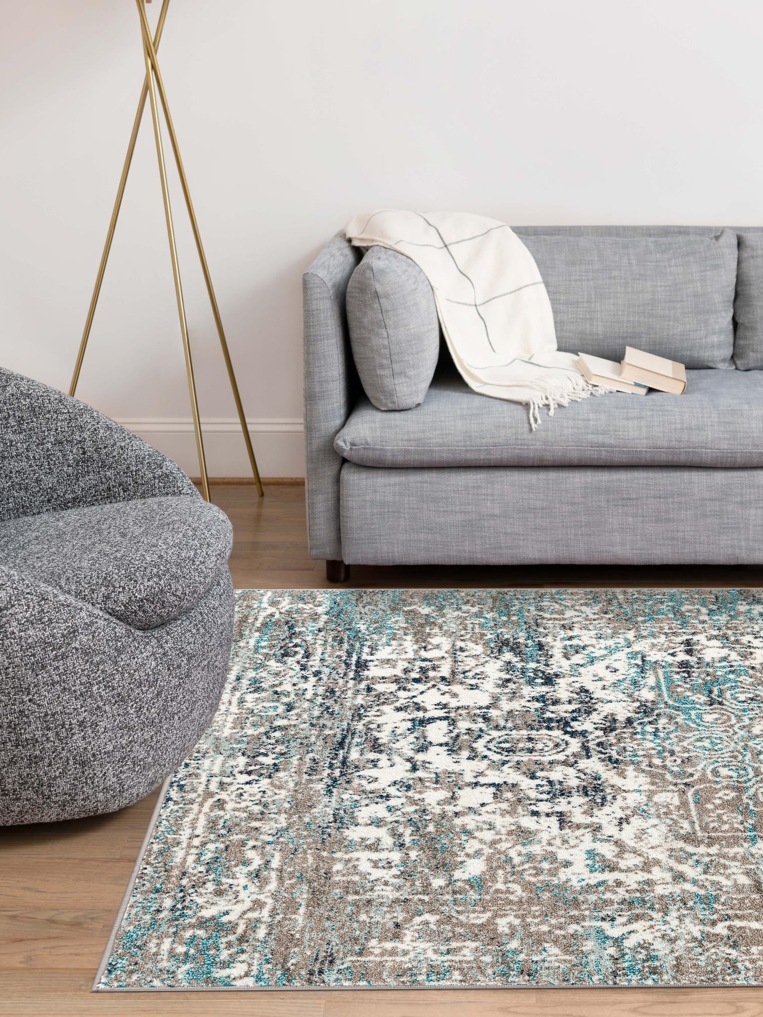 Gray 5' 3 x 8' Richmond Rectangle Area Rug Vintage Distressed Look Traditional Design Carpet for Unique Home Interior Design for Sale at Rug Engine