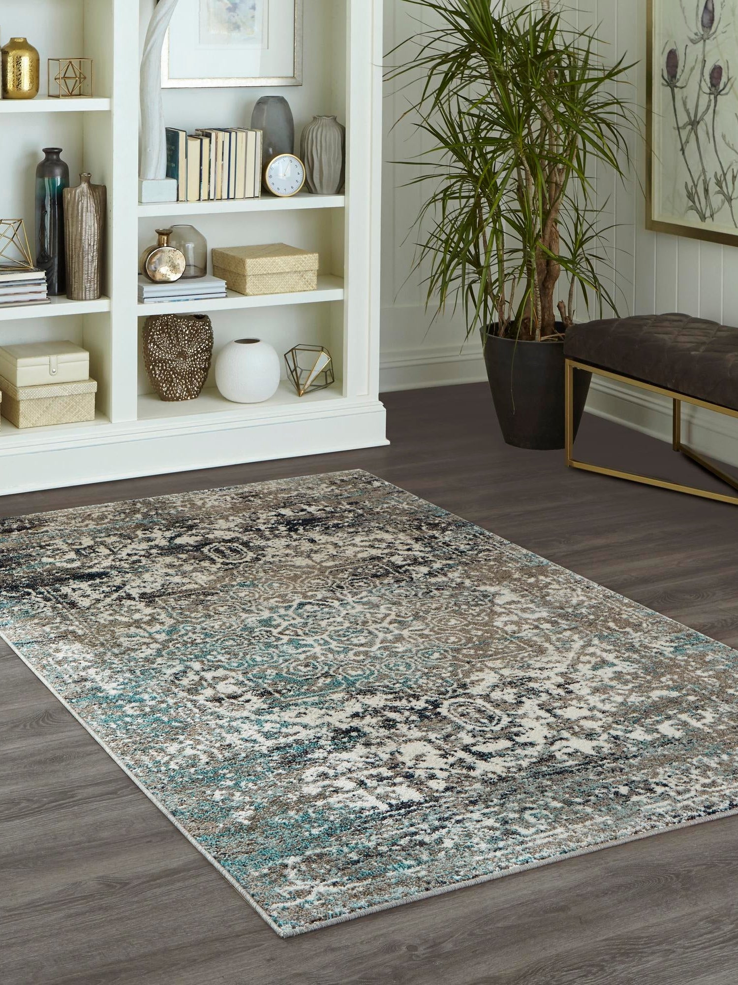 Gray 9' x 12' Richmond Rectangle Area Rug Vintage Distressed Look Traditional Design Carpet for Unique Home Interior Design for Sale at Rug Engine