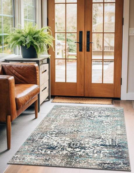 Gray 9' x 12' Richmond Rectangle Area Rug Vintage Distressed Look Traditional Design Carpet for Unique Home Interior Design for Sale at Rug Engine