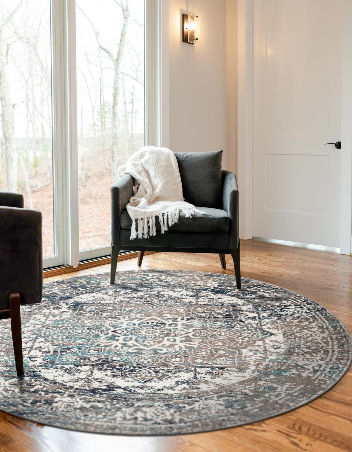 Gray 3' 1 x 3' 1 Richmond Round Area Rug Vintage Distressed Look Traditional Design Carpet for Unique Home Interior Design for Sale at Rug Engine
