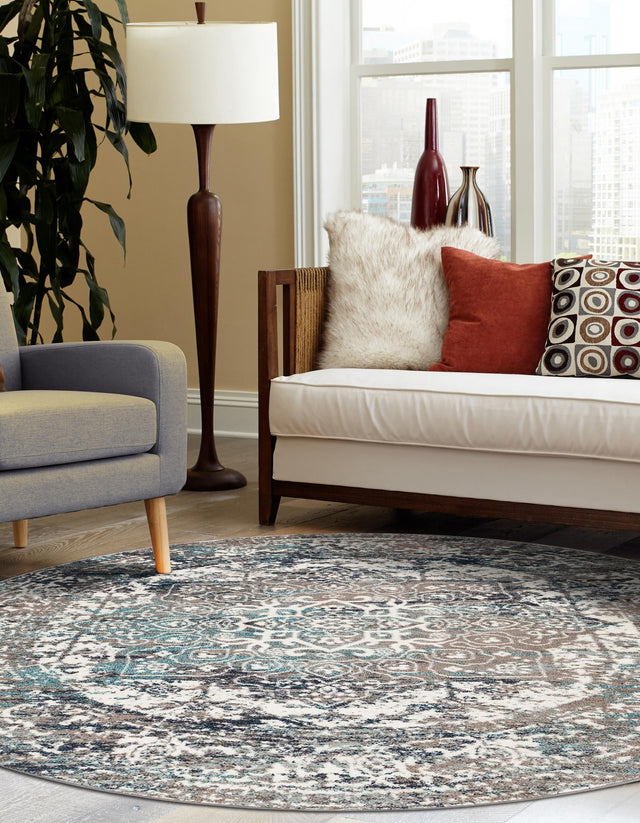Gray 7' 10 x 7' 10 Richmond Round Area Rug Vintage Distressed Look Traditional Design Carpet for Unique Home Interior Design for Sale at Rug Engine