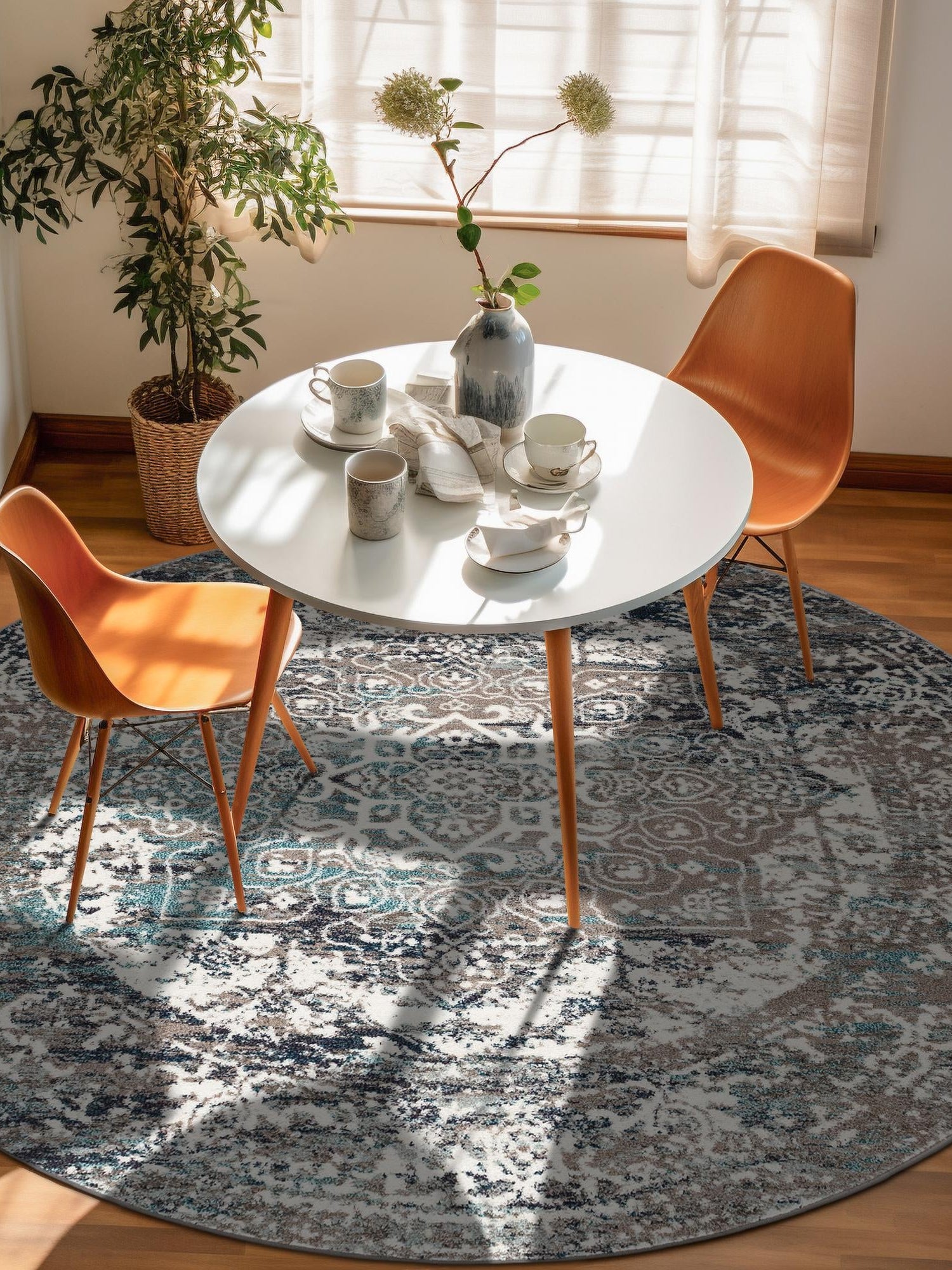 Gray 5' 3 x 5' 3 Richmond Round Area Rug Vintage Distressed Look Traditional Design Carpet for Unique Home Interior Design for Sale at Rug Engine