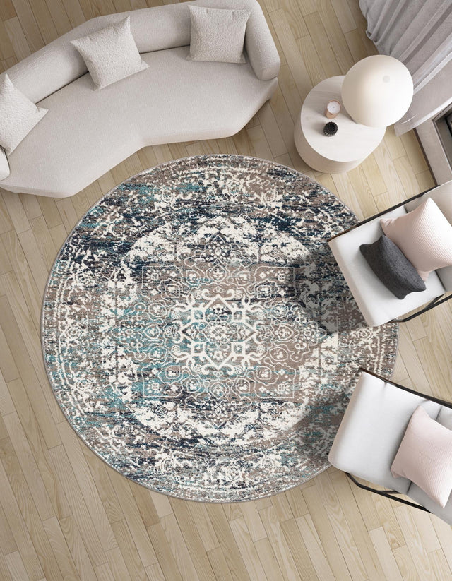 Gray 3' 1 x 3' 1 Richmond Round Area Rug Vintage Distressed Look Traditional Design Carpet for Unique Home Interior Design for Sale at Rug Engine