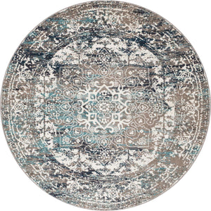 Gray 7' 10 x 7' 10 Richmond Round Area Rug Vintage Distressed Look Traditional Design Carpet for Unique Home Interior Design for Sale at Rug Engine