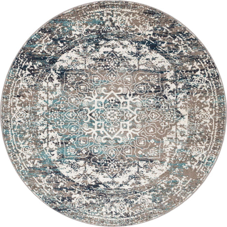 Gray 7' 10 x 7' 10 Richmond Round Area Rug Vintage Distressed Look Traditional Design Carpet for Unique Home Interior Design for Sale at Rug Engine