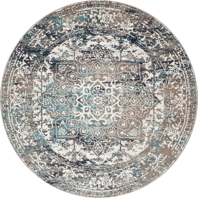 Gray 7' 10 x 7' 10 Richmond Round Area Rug Vintage Distressed Look Traditional Design Carpet for Unique Home Interior Design for Sale at Rug Engine