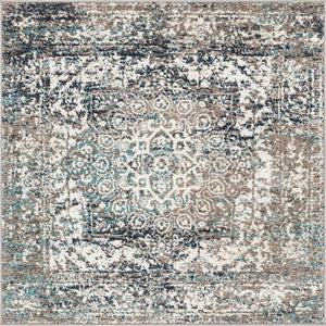 Gray 4' 1 x 4' 1 Richmond Square Area Rug Vintage Distressed Look Traditional Design Carpet for Unique Home Interior Design for Sale at Rug Engine