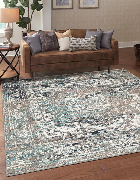 Gray 4' 1 x 4' 1 Richmond Square Area Rug Vintage Distressed Look Traditional Design Carpet for Unique Home Interior Design for Sale at Rug Engine