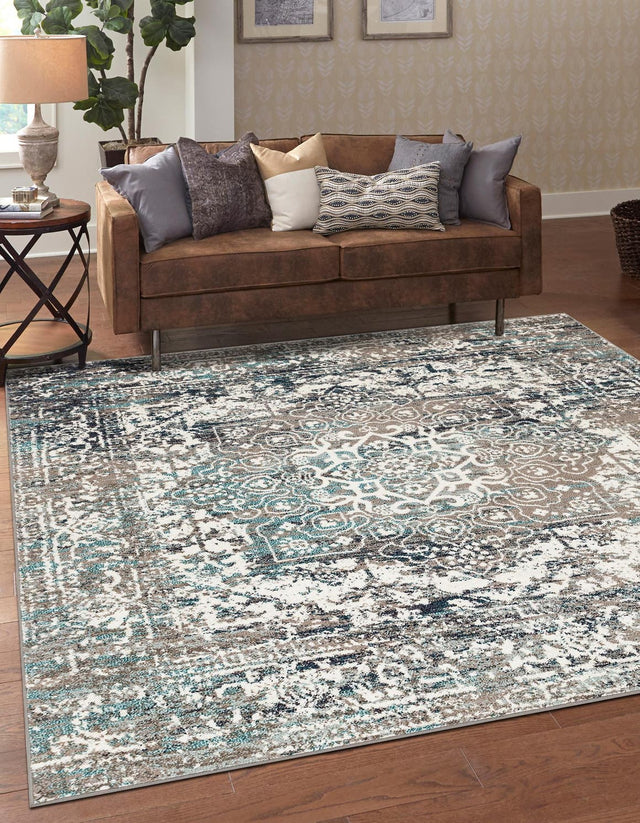 Gray 4' 1 x 4' 1 Richmond Square Area Rug Vintage Distressed Look Traditional Design Carpet for Unique Home Interior Design for Sale at Rug Engine