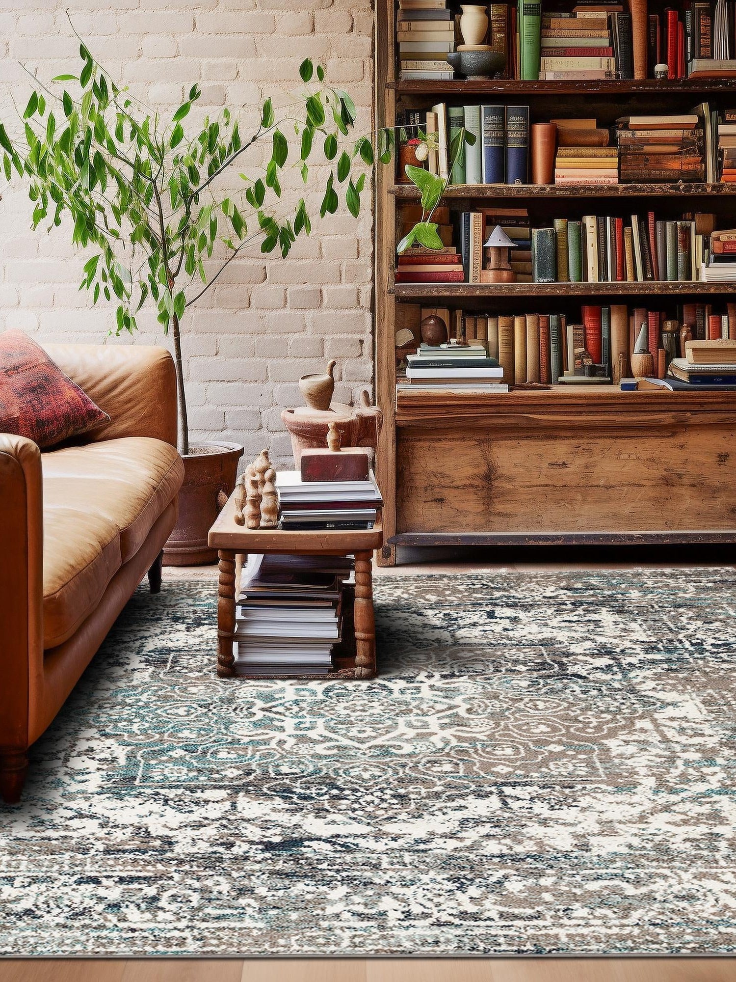 Gray 4' 1 x 4' 1 Richmond Square Area Rug Vintage Distressed Look Traditional Design Carpet for Unique Home Interior Design for Sale at Rug Engine