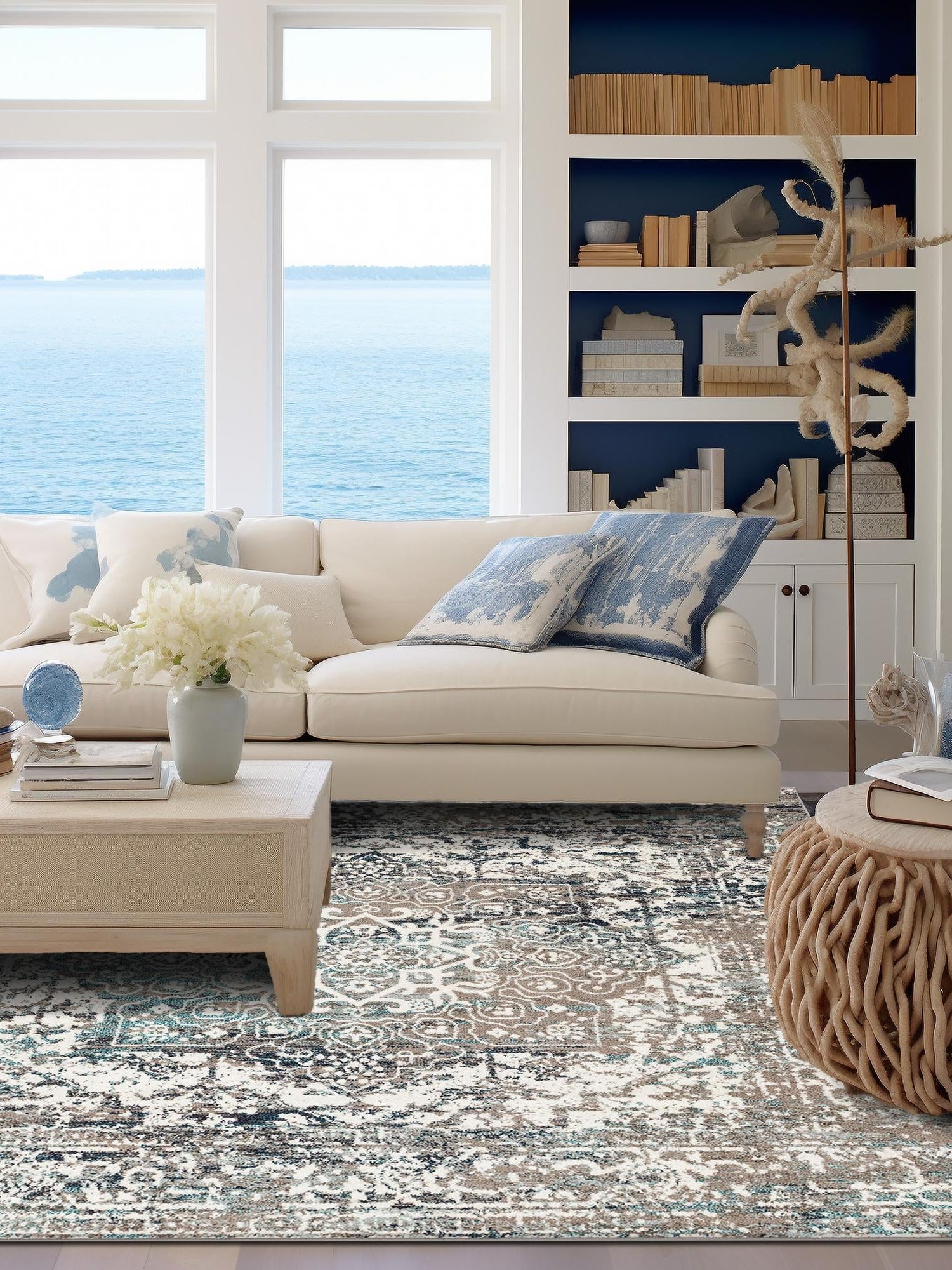 Gray 4' 1 x 4' 1 Richmond Square Area Rug Vintage Distressed Look Traditional Design Carpet for Unique Home Interior Design for Sale at Rug Engine