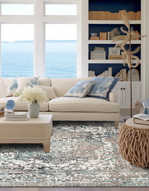 Gray 4' 1 x 4' 1 Richmond Square Area Rug Vintage Distressed Look Traditional Design Carpet for Unique Home Interior Design for Sale at Rug Engine
