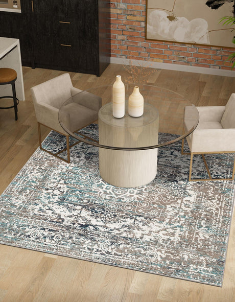 Gray 4' 1 x 4' 1 Richmond Square Area Rug Vintage Distressed Look Traditional Design Carpet for Unique Home Interior Design for Sale at Rug Engine