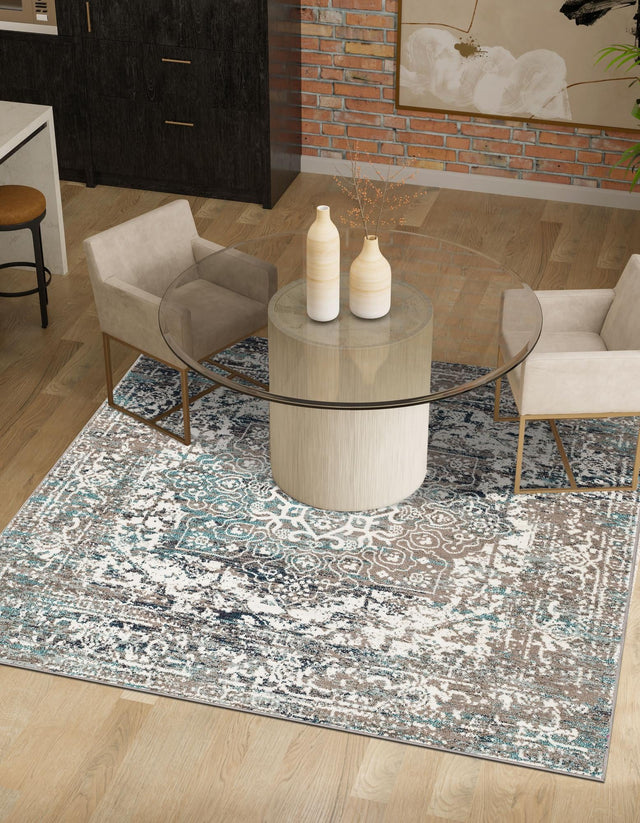 Gray 4' 1 x 4' 1 Richmond Square Area Rug Vintage Distressed Look Traditional Design Carpet for Unique Home Interior Design for Sale at Rug Engine
