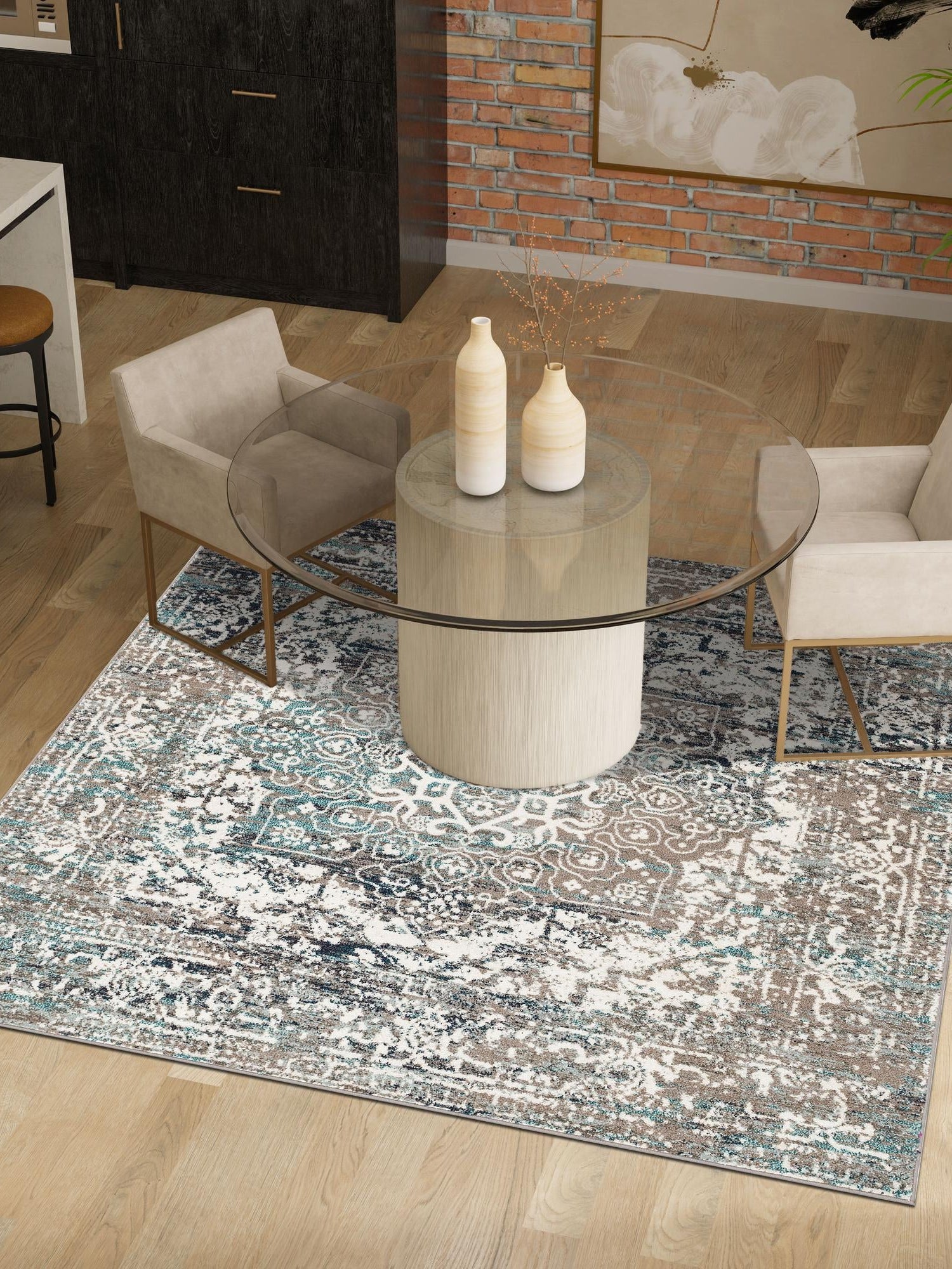 Gray 7' 10 x 7' 10 Richmond Square Area Rug Vintage Distressed Look Traditional Design Carpet for Unique Home Interior Design for Sale at Rug Engine