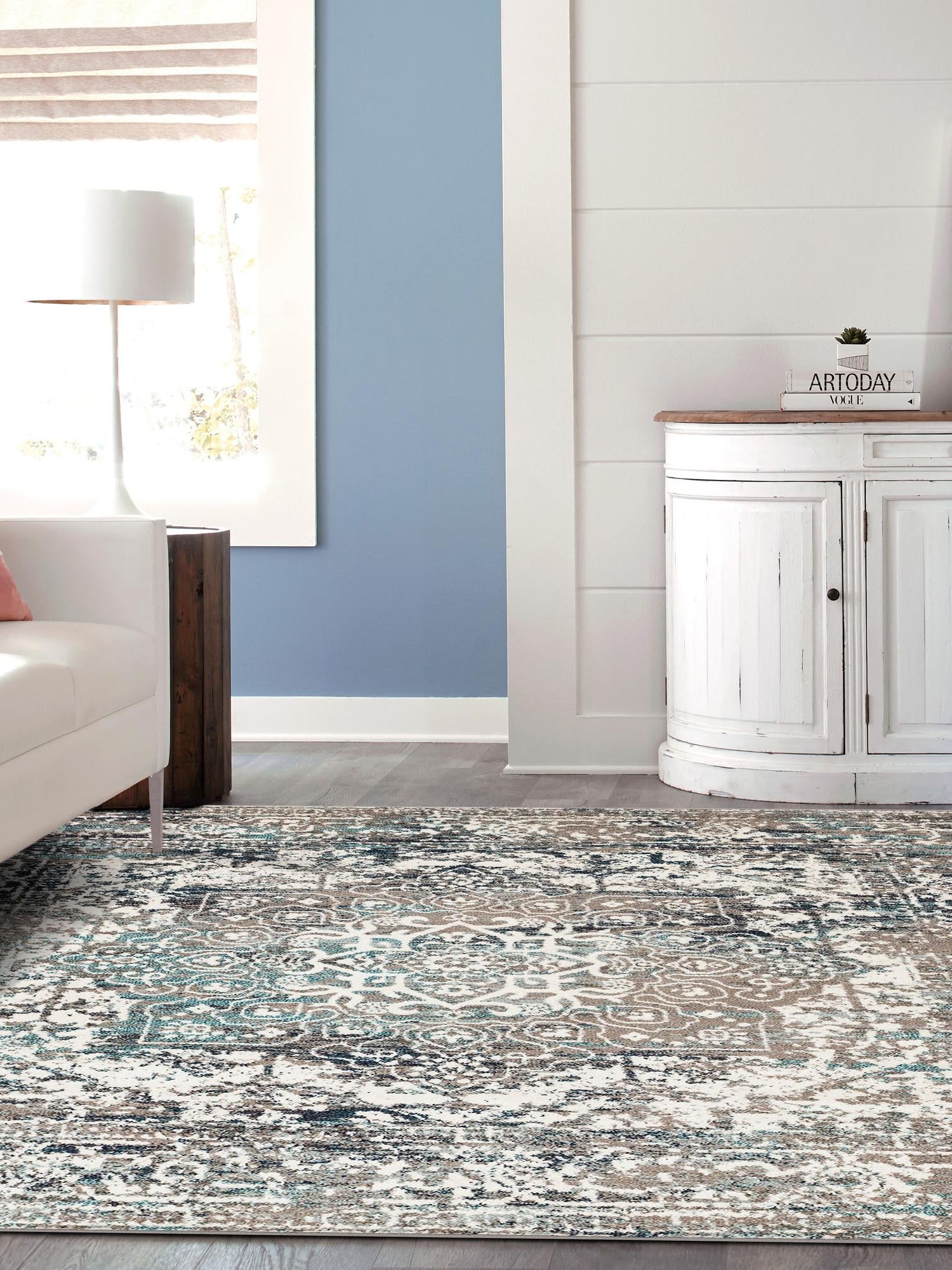 Gray 4' 1 x 4' 1 Richmond Square Area Rug Vintage Distressed Look Traditional Design Carpet for Unique Home Interior Design for Sale at Rug Engine