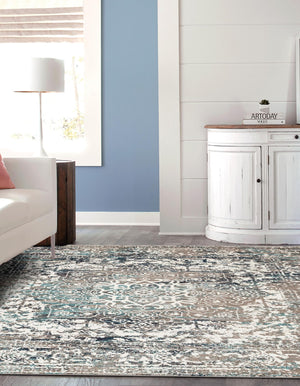 Gray 4' 1 x 4' 1 Richmond Square Area Rug Vintage Distressed Look Traditional Design Carpet for Unique Home Interior Design for Sale at Rug Engine