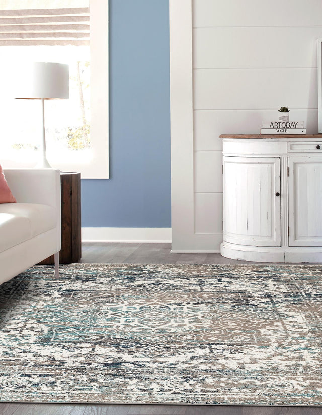Gray 4' 1 x 4' 1 Richmond Square Area Rug Vintage Distressed Look Traditional Design Carpet for Unique Home Interior Design for Sale at Rug Engine