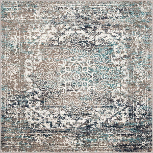 Gray 5' 3 x 5' 3 Richmond Square Area Rug Vintage Distressed Look Traditional Design Carpet for Unique Home Interior Design for Sale at Rug Engine