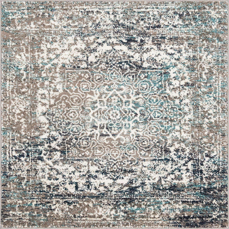 Gray 5' 3 x 5' 3 Richmond Square Area Rug Vintage Distressed Look Traditional Design Carpet for Unique Home Interior Design for Sale at Rug Engine