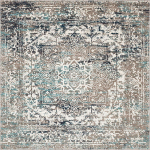 Gray 7' 10 x 7' 10 Richmond Square Area Rug Vintage Distressed Look Traditional Design Carpet for Unique Home Interior Design for Sale at Rug Engine