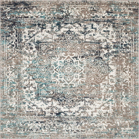 Gray 7' 10 x 7' 10 Richmond Square Area Rug Vintage Distressed Look Traditional Design Carpet for Unique Home Interior Design for Sale at Rug Engine