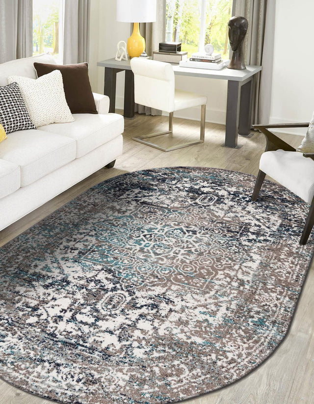 Gray 7' 10 x 10' Richmond Oval Area Rug Vintage Distressed Look Traditional Design Carpet for Unique Home Interior Design for Sale at Rug Engine