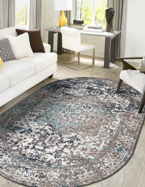 Gray 3' 1 x 5' 3 Richmond Oval Area Rug Vintage Distressed Look Traditional Design Carpet for Unique Home Interior Design for Sale at Rug Engine