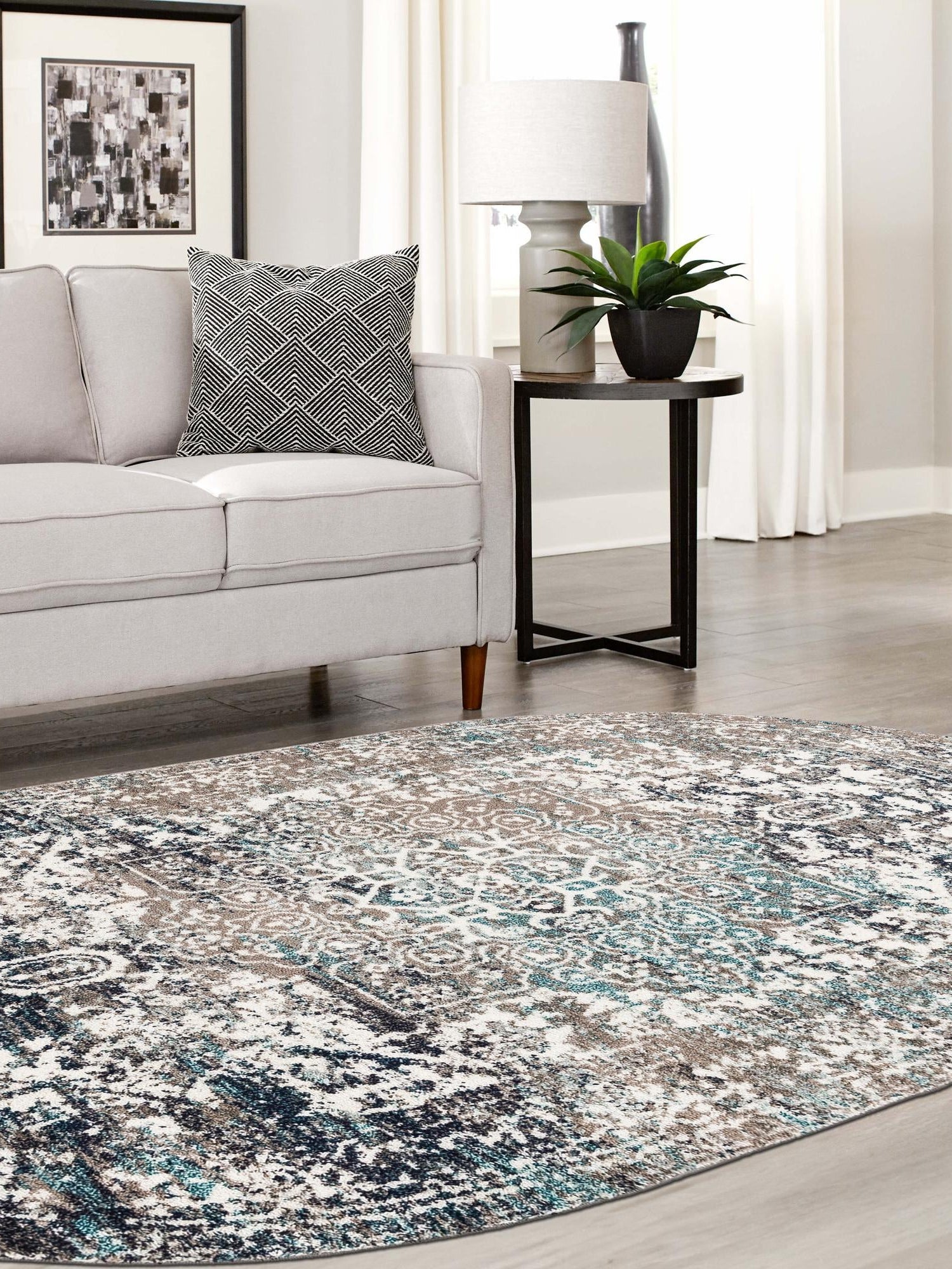 Gray 7' 10 x 10' Richmond Oval Area Rug Vintage Distressed Look Traditional Design Carpet for Unique Home Interior Design for Sale at Rug Engine